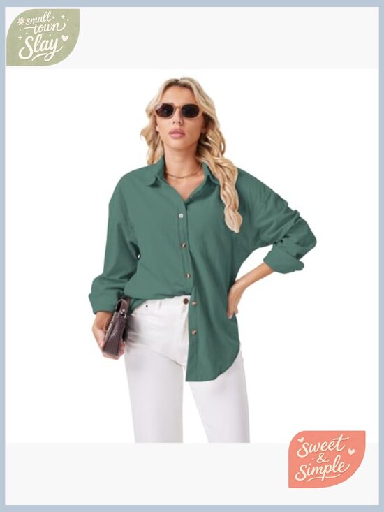 Oversized Corduroy Button Down Shirt Long Sleeve Boyfriend Fit Blouse Top - Picture 3 of 7